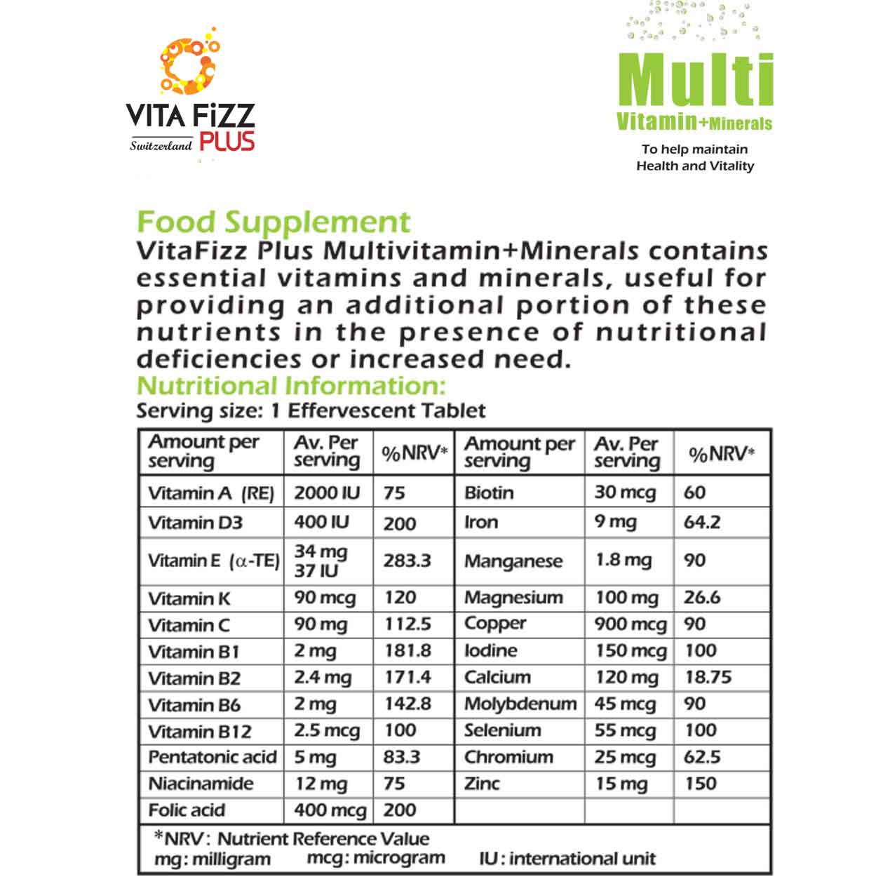 Multi Vitamin+ Minerals facts